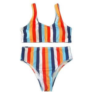 SHEIN High Waisted Striped Two Piece Swimsuit